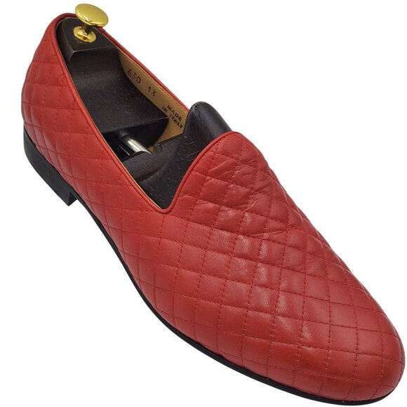 Italy Del Toro Men's size 13 Red Quilted Leather Loafer Dress Shoes - Picture 1 of 12